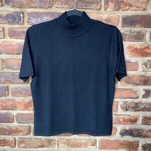 Tahari Arthur S Levine Black Knit Short Sleeve Mock Neck Sweater Women's Size 8